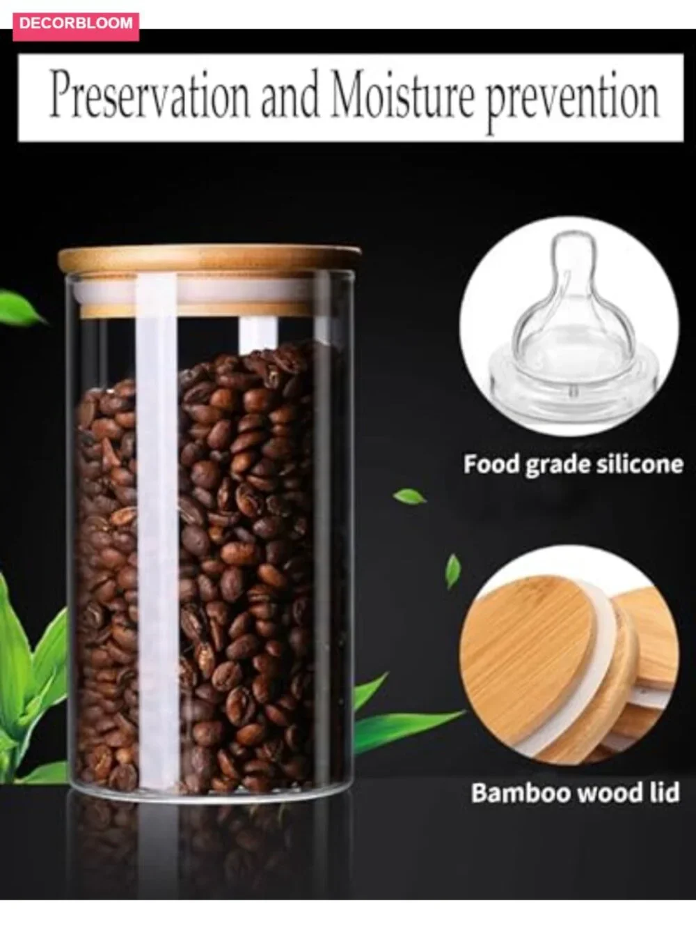 Airtight Glass Jars with Bamboo Lids - Set of 6, 22oz Kitchen Canisters